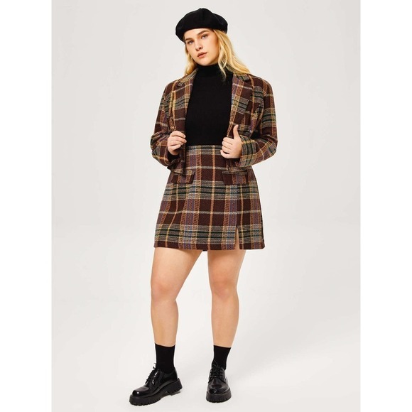 Cider Tweed Tartan Split Mini Skirt CROP Blazer Jacket Set 3XL Clueless Preppy - Picture 4 of 11